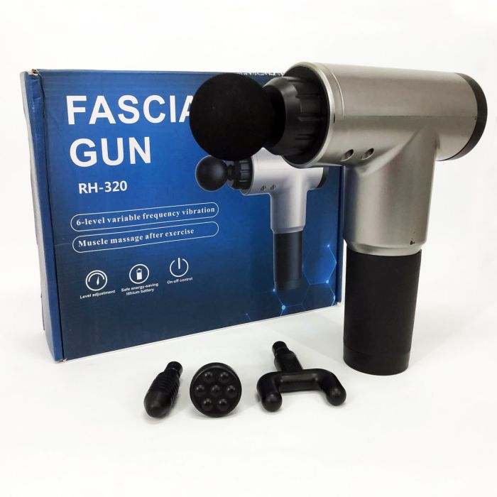 Аккумуляторный массажер Fascial Gun KH-320 портативный ручной ударный мышечный пистолет 4 насадки серый