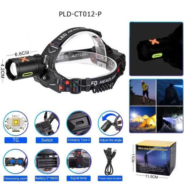 Фонарь налобный NIGHT VISION FLUORESCENCE CT012-P-TG, Фонарь аккумуляторный для рыбалки, Головной фонарик