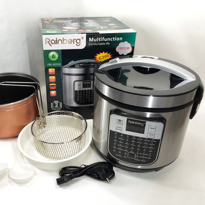 Мультиварка пароварка Rainberg RB-6209 45 программ 6 л 1000W, Сенсорная мультиварка рисоварка