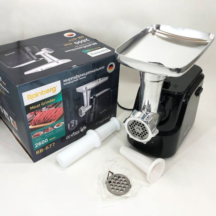 Электрическая мясорубка Rainberg RB-677 2600W с насадкой для колбас, мясорубка с металлическим редуктором