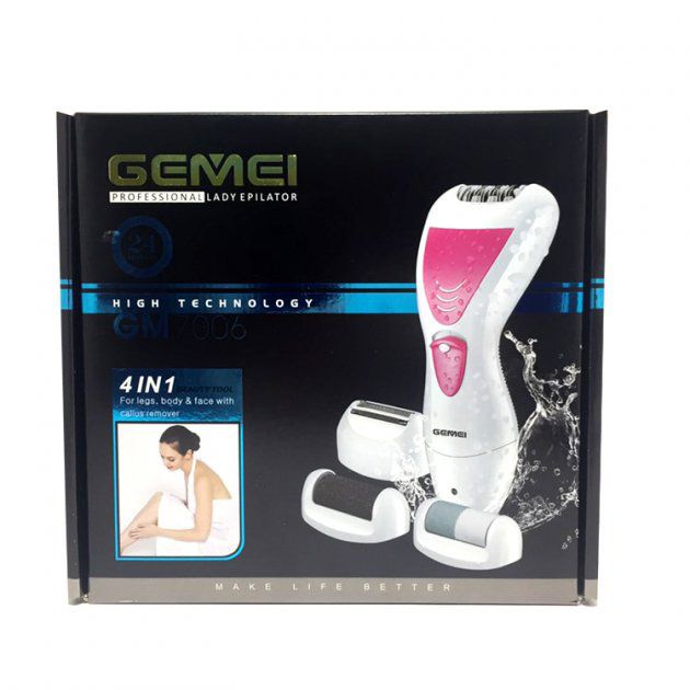Эпилятор Gemei GM-7006 4в1 - Профеcсиональный беспроводной эпилятор бритва с насадками триммер + пемза