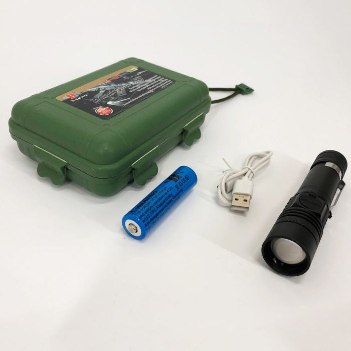 Тактический фонарь Bailong BL-518/8518-T6 3 режима работы zoom з/у microUSB кейс, карманный мини фонарь