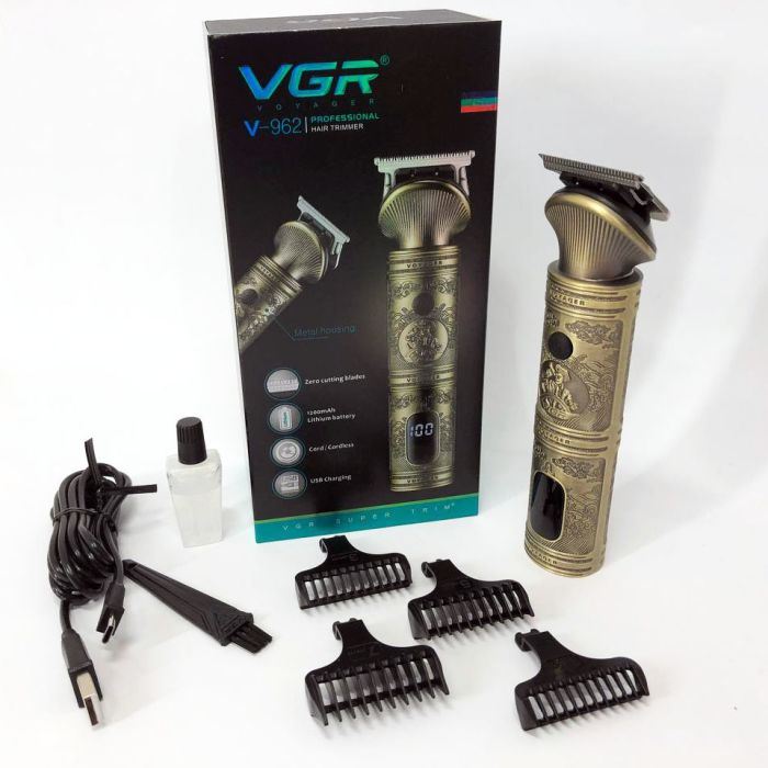 Аккумуляторная машинка для стрижки волос VGR V-962 триммер для бороды и усов с насадками 1-7 мм