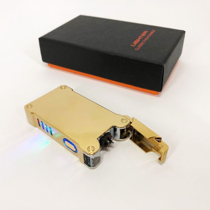 Дуговая электроимпульсная зажигалка с USB-зарядкой фонариком LIGHTER HL-437, Юсб зажигалка. Цвет: золотой
