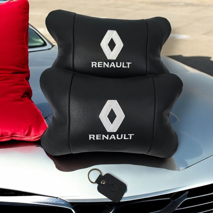Набор подушек 2шт для автомобиля Renault, натуральная кожа, на подголовник в машину с логотипом Рено