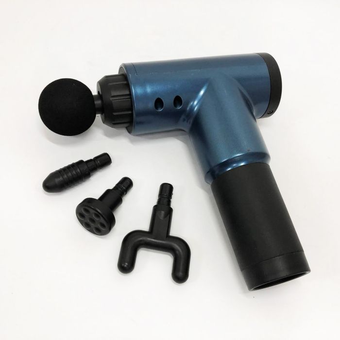Аккумуляторный массажер Fascial Gun KH-320 портативный ручной ударный мышечный пистолет 4 насадки синий