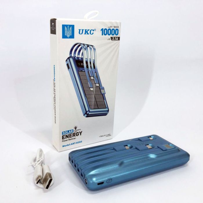 Портативное зарядное устройство на 10000 mAh, Power Bank на солнечной батарее, зарядка. Цвет: синий