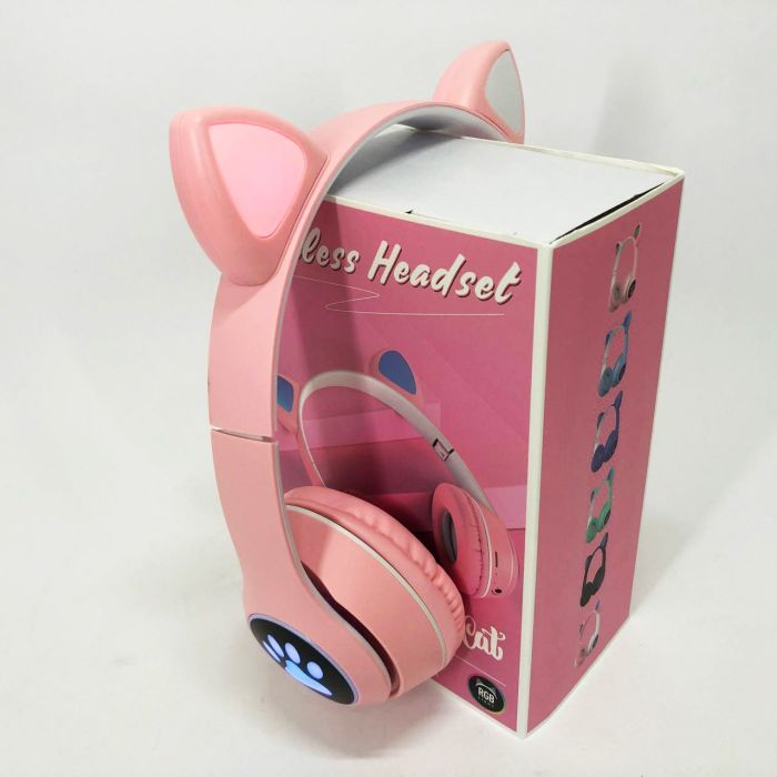 Беспроводные наушники с кошачьими ушками и RGB подсветкой Cat VZV 23M. Цвет: розовый