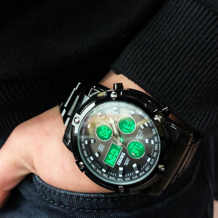 Часы наручные мужские SKMEI 1389BK BLACK, водонепроницаемые мужские часы. Цвет: черный