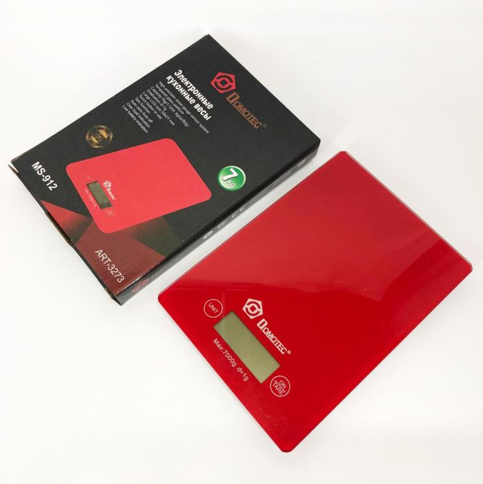 Весы кухонные DOMOTEC MS-912 Glass, весы пищевые, весы кулинарные, компактные весы. Цвет: красный