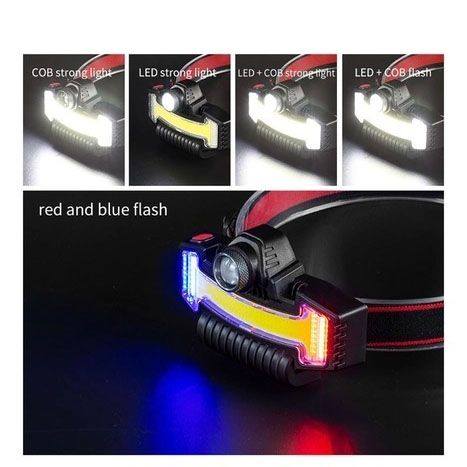 Налобный фонарик Bailong BL-W685-LTS+COB+RGB, 5 режимов, водостойкий, ударостойкий, USB кабель Type-c
