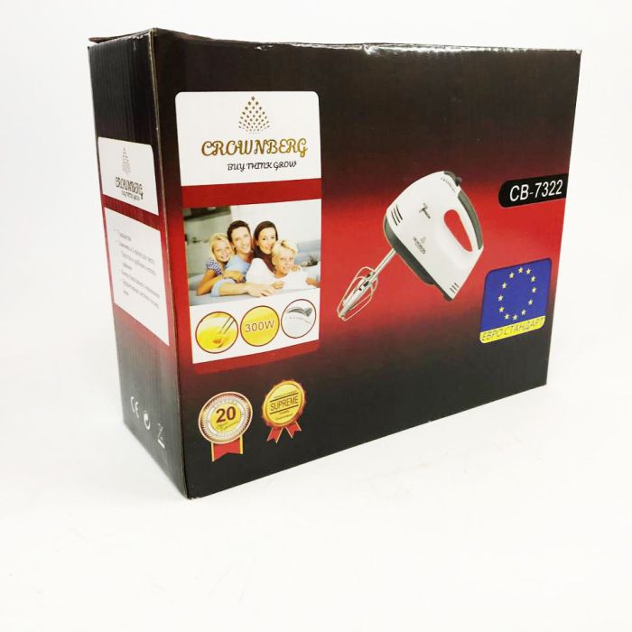 Миксер Crownberg CB-7322 с венчиками и крюками для теста 300 Вт, ручной миксер для кухни, кухонный миксер