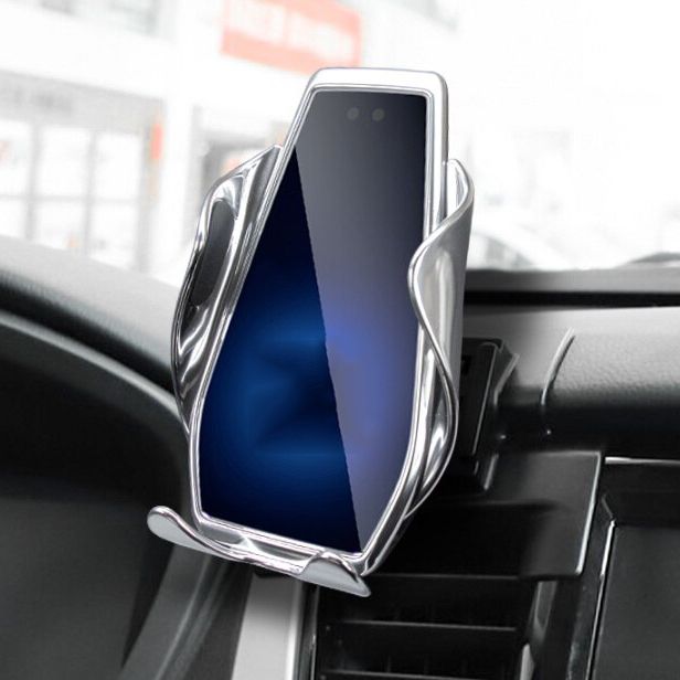 Автомобильный держатель S7 для телефона с беспроводной быстрой  зарядкой flying wings. Цвет: серебряный
