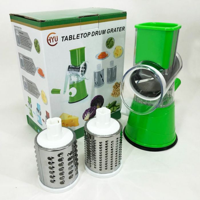 Овощерезка мультислайсер Tabletop Drum Grater Kitchen Master Терка для овощей и фруктов 3 насадки. Цвет: зеленый