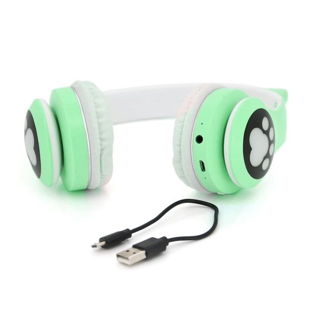 Беспроводные наушники с кошачьими ушками и RGB подсветкой Cat VZV 23M. Цвет: зеленый