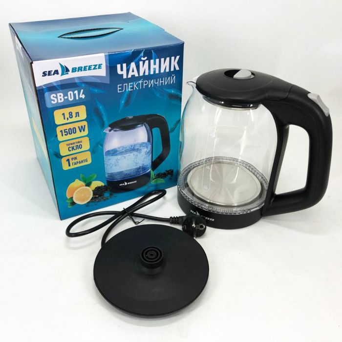 Чайник электрический SeaBreeze SB-014 1.8 л 1800 Вт, чайник прозрачный с подсветкой, электрочайник