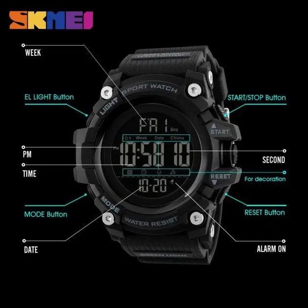 Часы наручные мужские SKMEI 1384BK BLACK, водонепроницаемые мужские часы. Цвет: черный