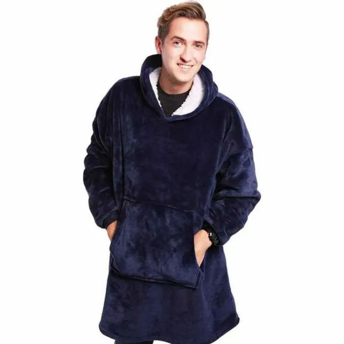 Плед толстовка с капюшоном и рукавами Huggle Hoodie оверсайз. Цвет: синий