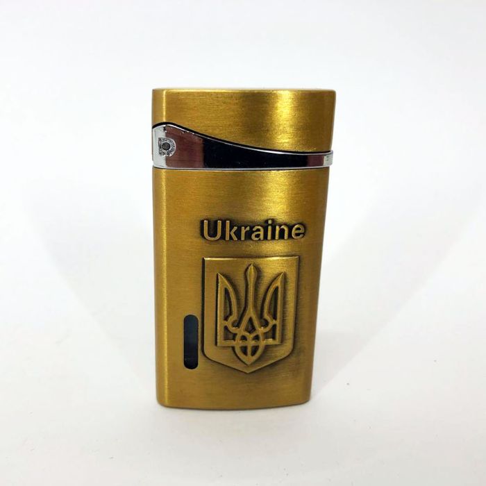 Турбо зажигалка, карманная зажигалка "Ukraine" 325, необычная зажигалка, ветрозащитная. Цвет: золотой