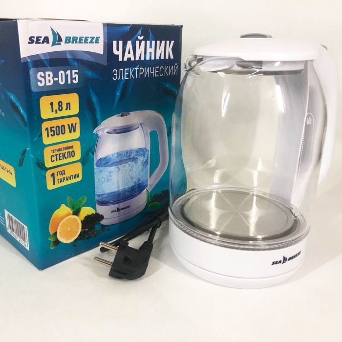 Электрочайник SeaBreeze SB-015 1.8 л, чайники с подсветкой, электронный чайник тихий электрический чайник