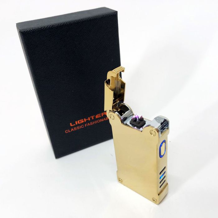 Дуговая электроимпульсная зажигалка с USB-зарядкой фонариком LIGHTER HL-437, Юсб зажигалка. Цвет: золотой