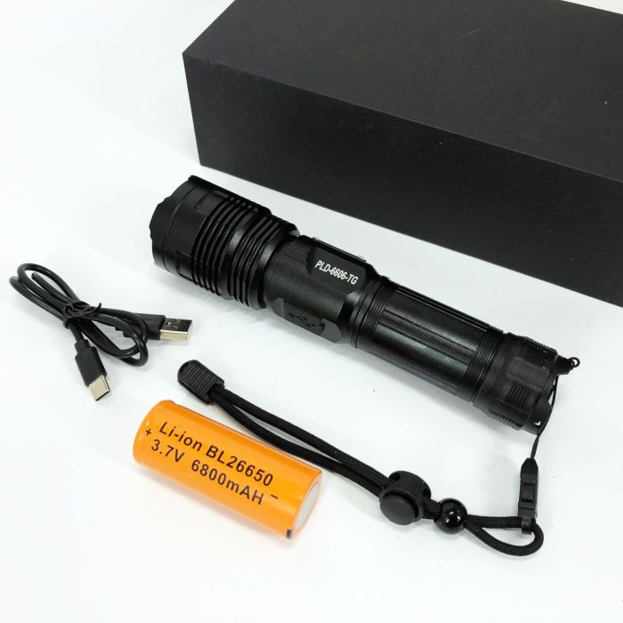 Ручной фонарик PLD-6606 White Laser LED PM50-TG, работает от аккумулятора, сверхмощный фонарик