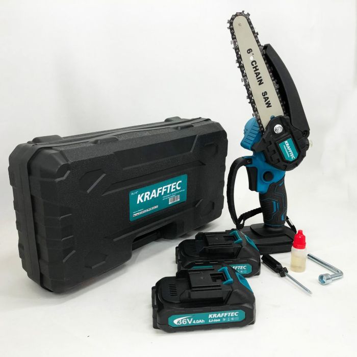 Аккумуляторная цепная мини пила 15 см в кейсе Krafftec (36V 4 Ач) + 2 аккумулятор и индикатором заряда