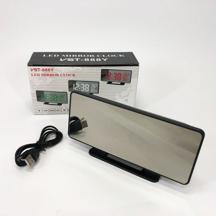 Часы настольные зеркальные VST-888Y-1 USB с красным циферблатом, часы электронные светящиеся