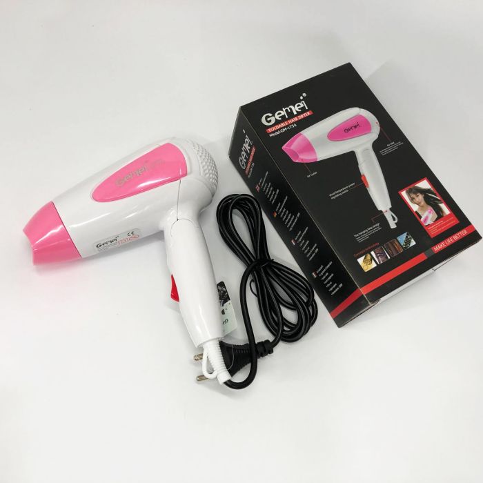 Фен для волос складной дорожный Gemei GM-1756 1200 Вт, Домашний фен для укладки. Цвет: розовый