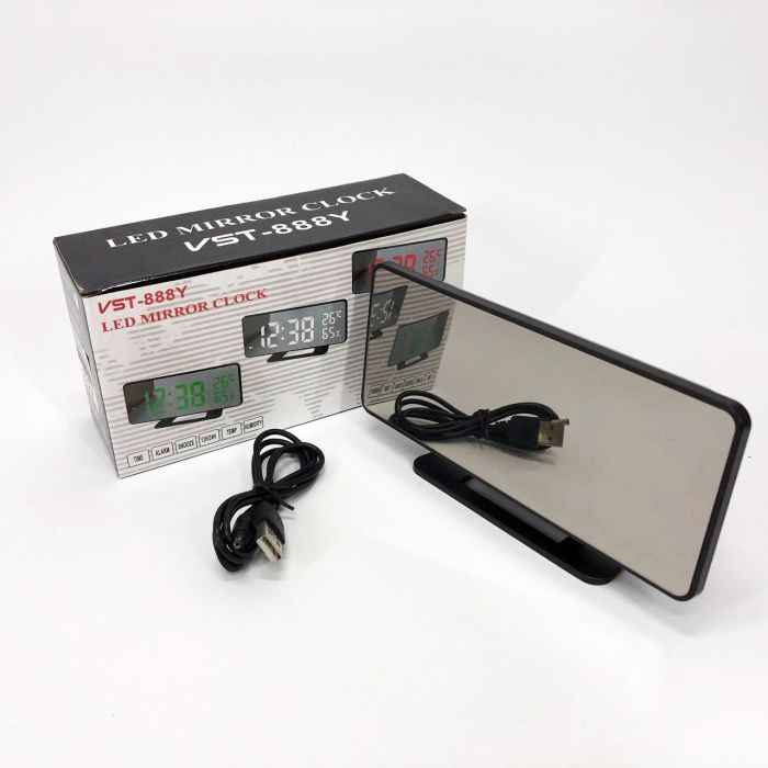 Часы настольные зеркальные VST-888Y-1 USB с красным циферблатом, часы электронные светящиеся