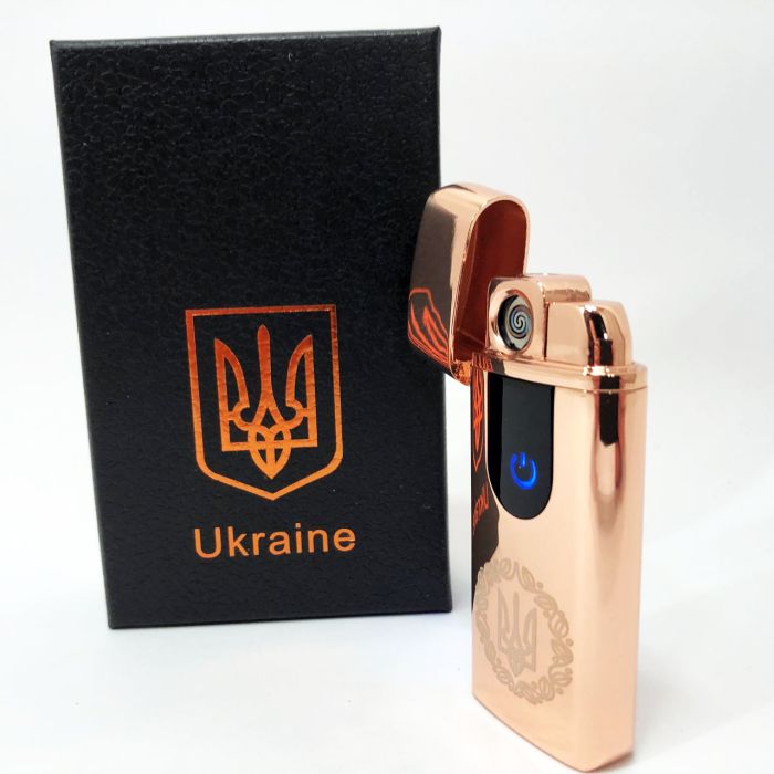 Электрическая и газовая зажигалка Украина с USB-зарядкой HL-435, зажигалка необычная. Цвет: золотой