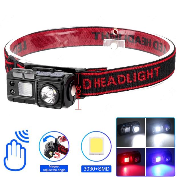 Фонарь налобный 6541-3030+SMD(WHITE+RED+BLUE), Фонарик светодиодный для туриста, Фонарик на голову