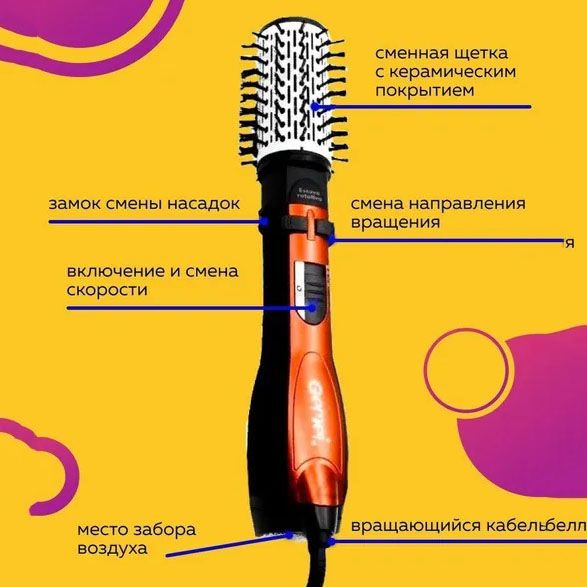 Фен щетка крутится фен щетка для объема , Фен щетка с вращающейся насадкой, Воздушный стайлер для волос