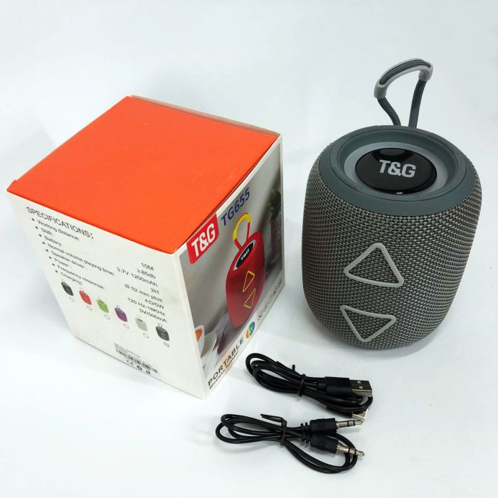 Портативная колонка TG655 5W с RGB подсветкой и ремешком, Громкая блютуз колонка. Цвет: серый