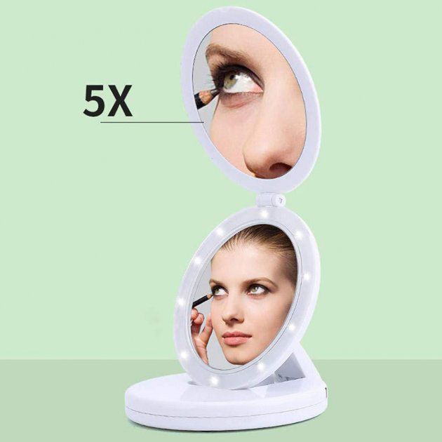 Зеркало для макияжа Large Mirror с LED-подсветкой, светящееся зеркало для макияжа. Цвет: белый