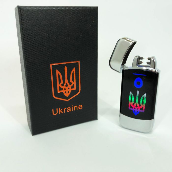 Дуговая электроимпульсная зажигалка с USB-зарядкой Украина LIGHTER HL-439. Цвет: серебро