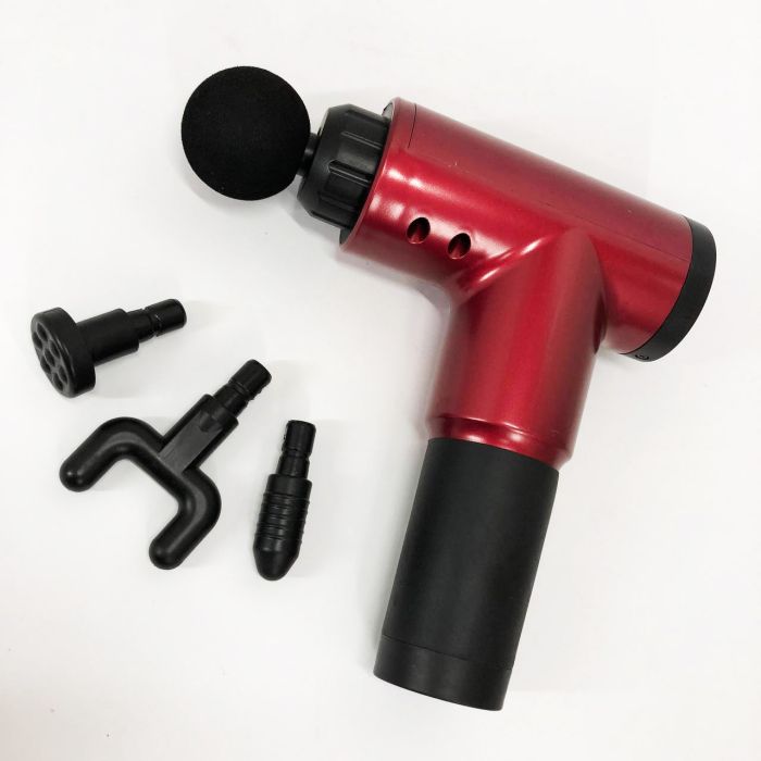 Аккумуляторный массажер Fascial Gun KH-320 портативный ручной ударный мышечный пистолет 4 насадки красный