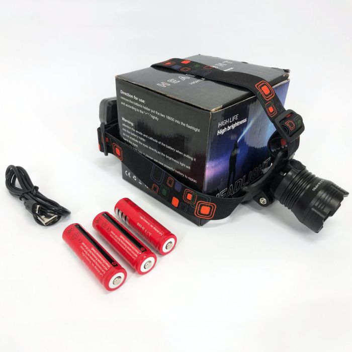 Фонарь налобный X-Balong XQ-218-HP50 аккумуляторный LED zoom с функцией Power Bank 3 режима работы