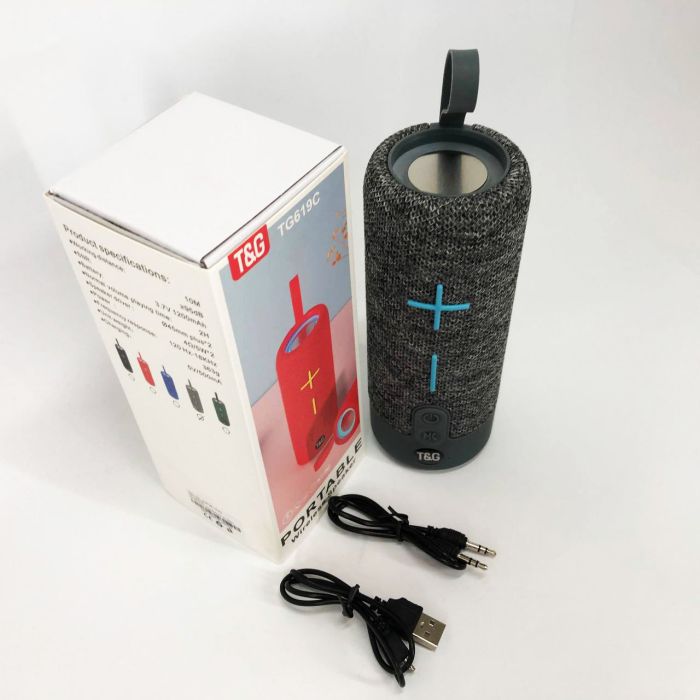 Портативная Bluetooth колонка TG619C FM-радио USB/TF с ремешком, Блютуз колонка с подсветкой. Цвет: серый