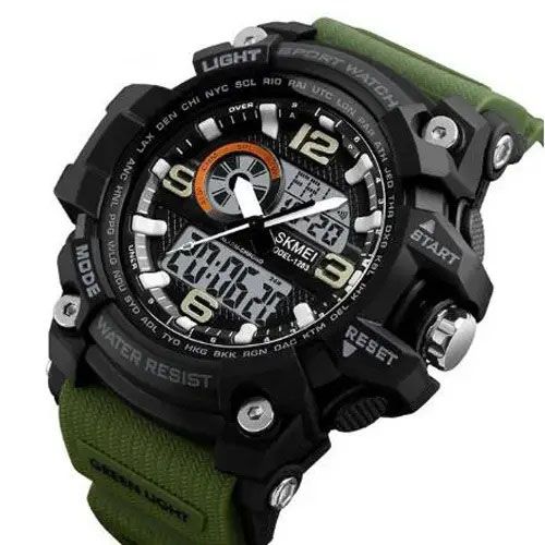 Часы наручные мужские SKMEI 1283AG ARMY GREEN, армейские часы противоударные. Цвет: зеленый