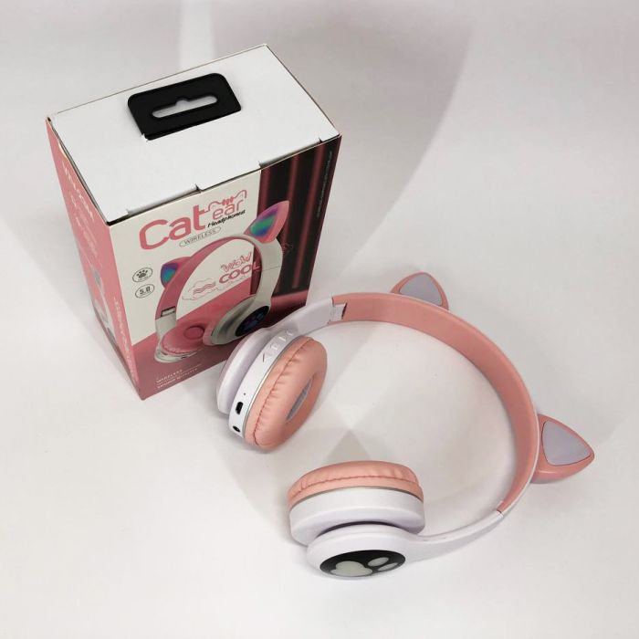 Беспроводные наушники с кошачьими ушками и RGB подсветкой Cat VZV 23M. Цвет: розовый