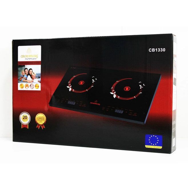 Инфракрасная двухкомфорочная плита Crownberg CB-1330 с сенсорным управлением 2000 Вт