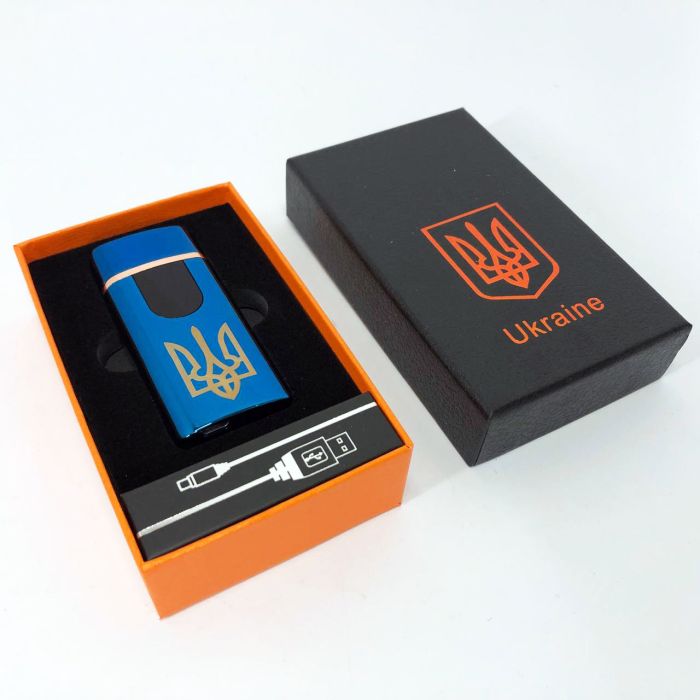 Электрическая и газовая зажигалка Украина с USB-зарядкой HL-431, зажигалка спиральная. Цвет: синий