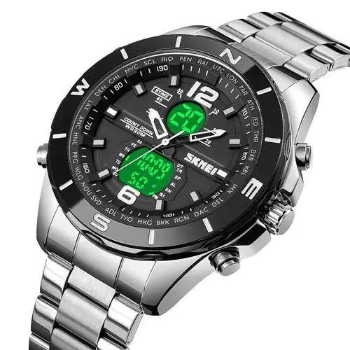 Часы наручные мужские SKMEI 1670SIWT SILVER-WHITE, часы тактические противоударные. Цвет: серебряный