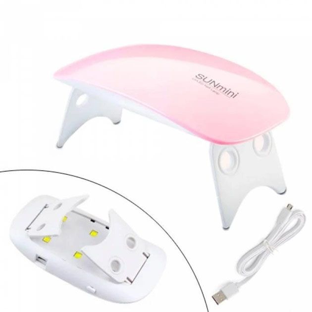 Лампа для сушки гель лаков 6W LED UF SUN mini, Лампа для сушки гель-лака дома. Цвет: розовый