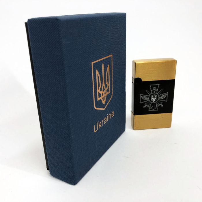 Зажигалка газовая Украина (Подарочная коробка, турбо пламя) HL-393-1. Цвет: золото