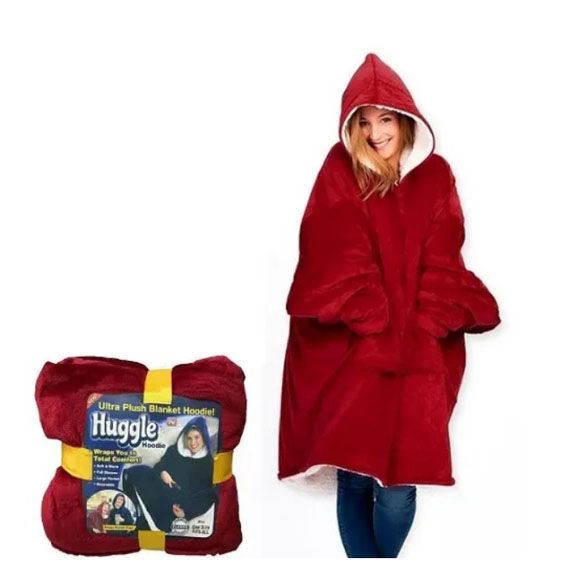 Плед толстовка с капюшоном и рукавами Huggle Hoodie оверсайз. Цвет: красный