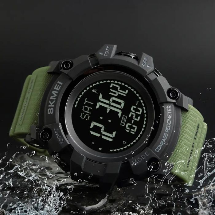 Часы наручные мужские SKMEI 1356AG ARMY GREEN, армейские часы противоударные. Цвет: зеленый