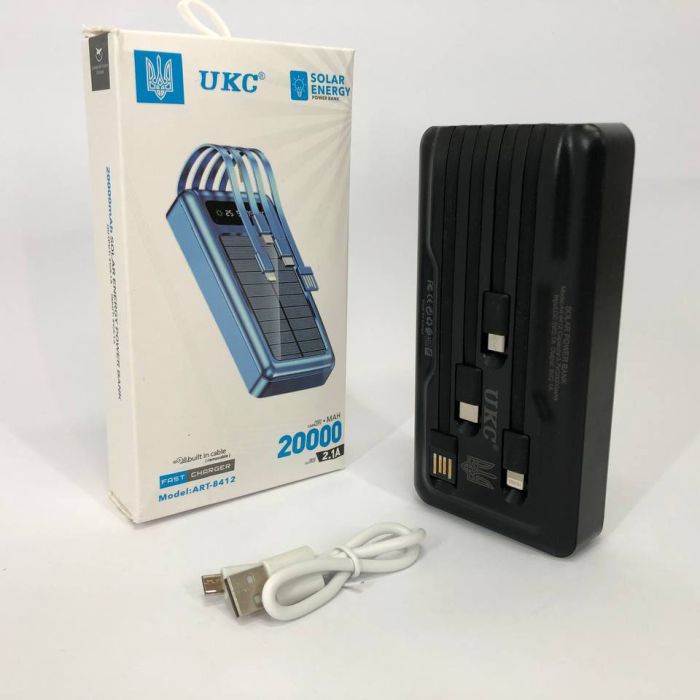 Портативное зарядное устройство на 20000mAh, Power Bank на солнечной батарее, для планшета. Цвет: черный