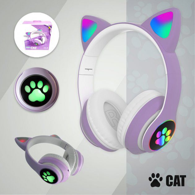 Беспроводные LED наушники с кошачьими ушками CAT STN-28. Цвет: фиолетовый